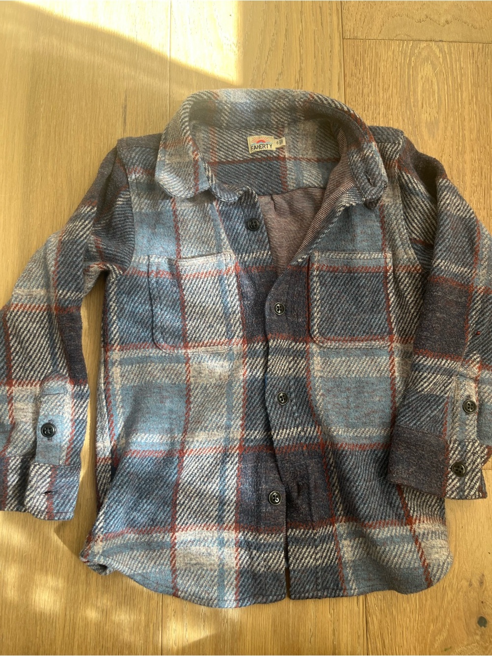 Faherty Boys Plaid Button-Down Shirt Jacket in Blue, Gray, Brown